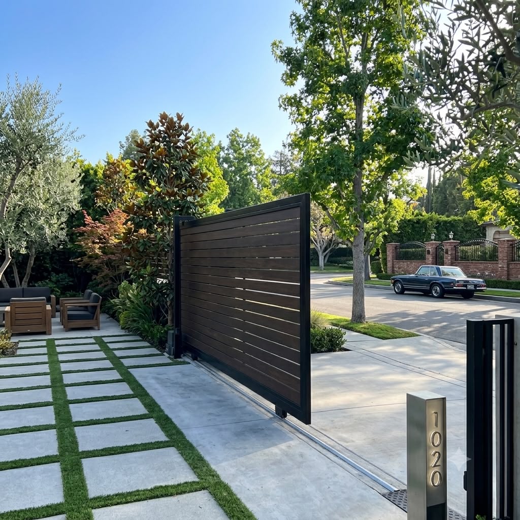 Wood sliding driveway gate